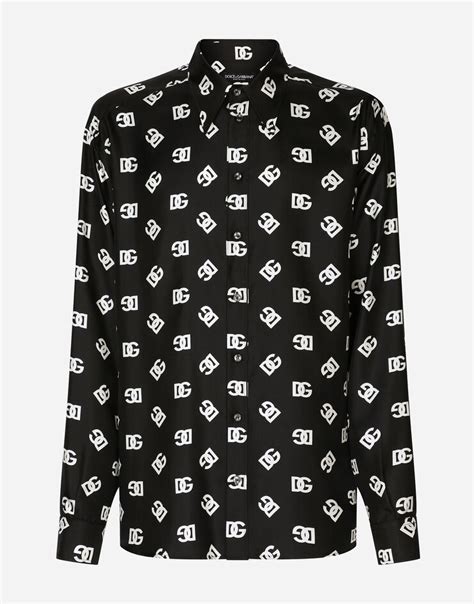 Oversize silk twill shirt with DG Monogram print